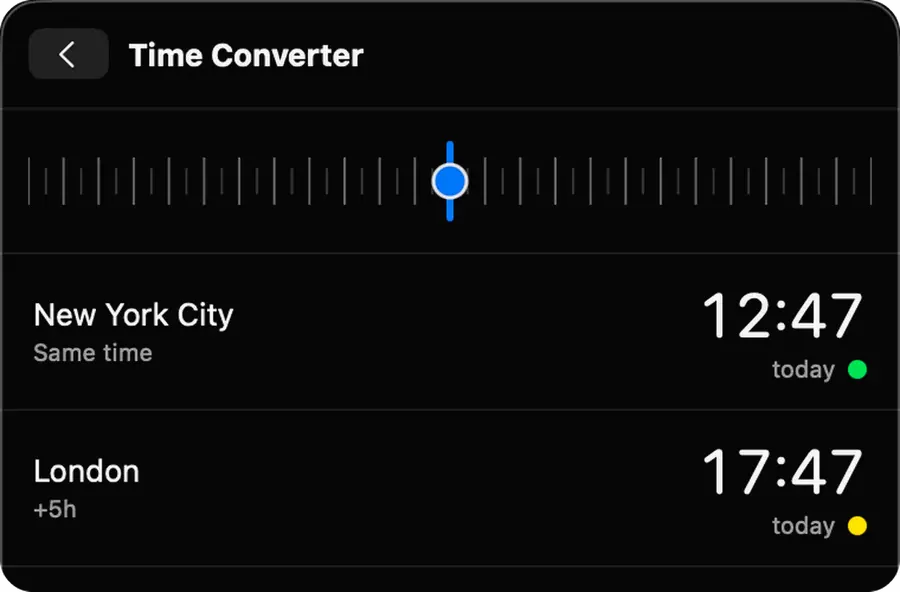 Simply Zone time converter with a ruler shifting every clock together